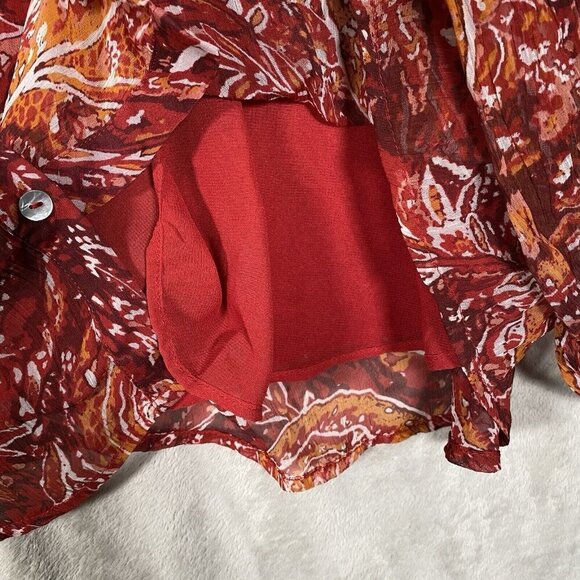 Soft Surroundings Top Plus 2X Cheyla Tunic Red Paisley Crinkle Chiffon Button Up - Picture 8 of 12